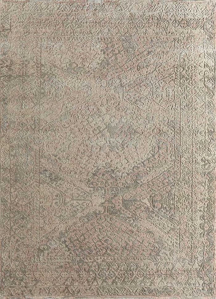 refuge ivory wool and silk hand knotted Rug - HeadShot