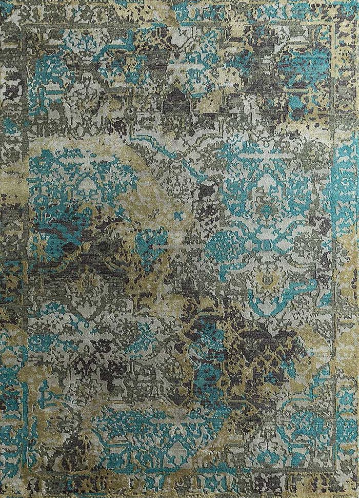 refuge blue wool and silk hand knotted Rug - HeadShot