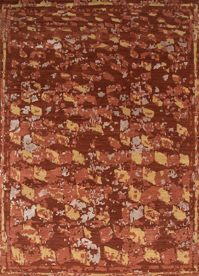 esme red and orange wool and bamboo silk hand knotted Rug - HeadShot
