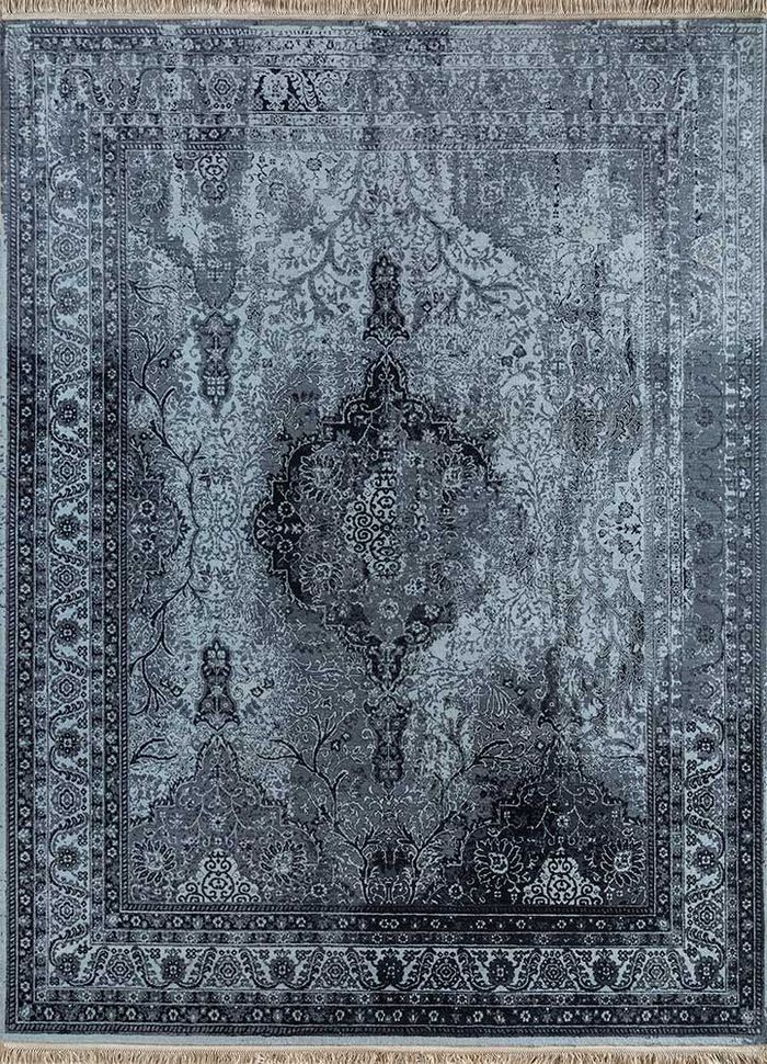 blithe blue wool hand knotted Rug - HeadShot