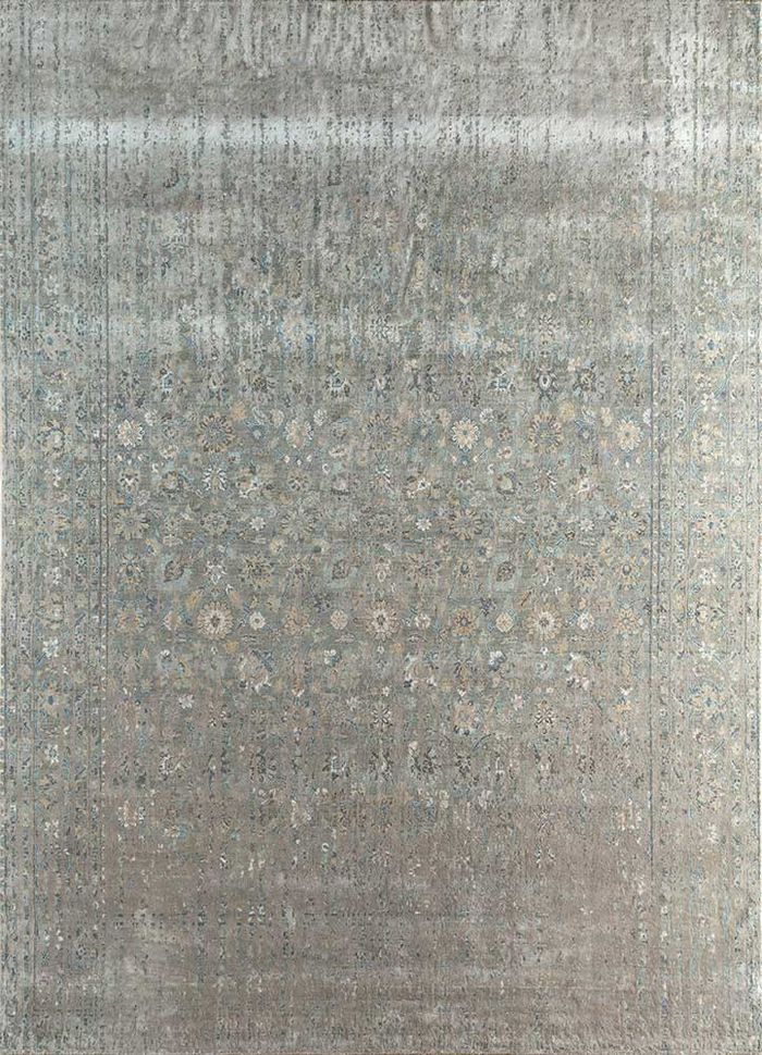 far east blue wool and silk hand knotted Rug - HeadShot
