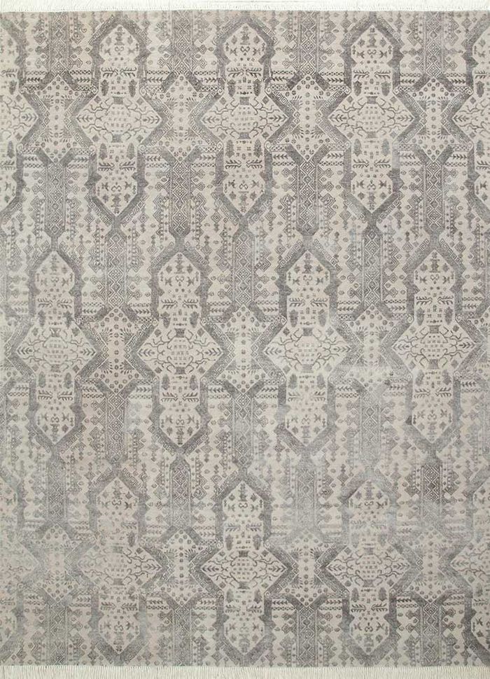 blithe ivory wool and bamboo silk hand knotted Rug - HeadShot