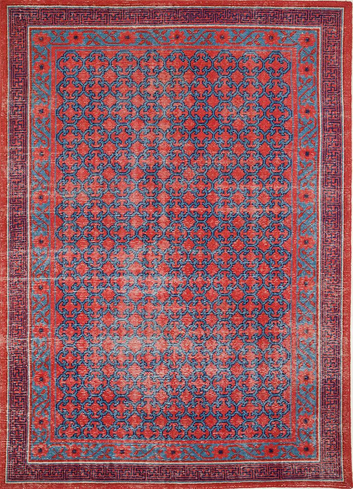 revolution red and orange wool hand knotted Rug - HeadShot