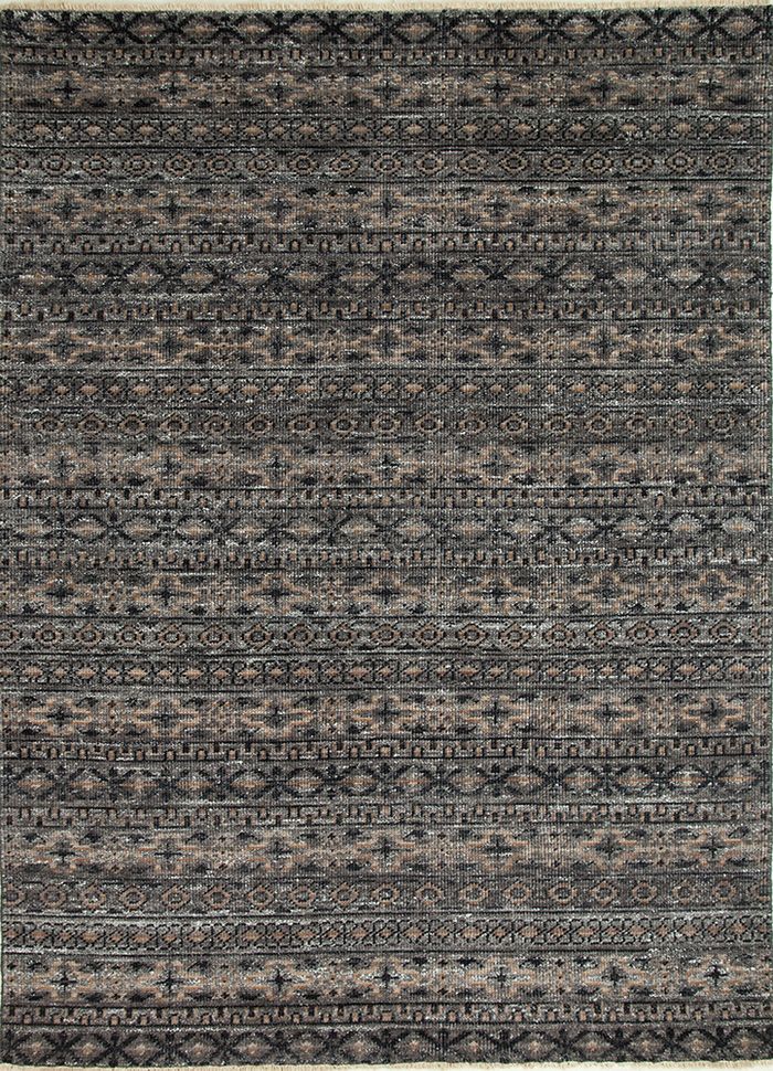 revolution grey and black wool and viscose hand knotted Rug - HeadShot