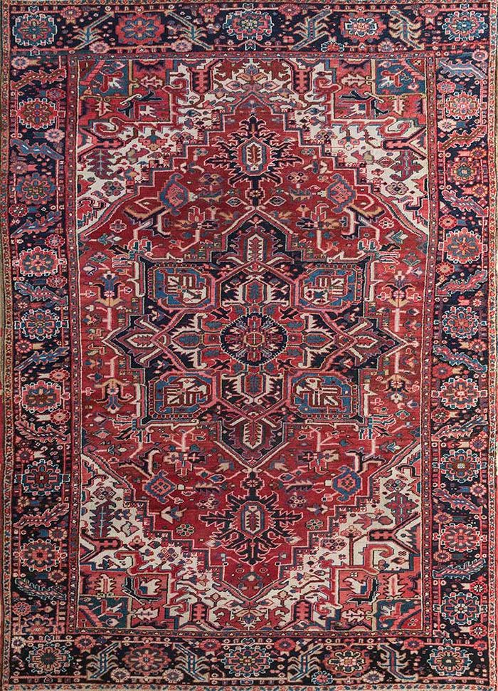 antique red and orange wool hand knotted Rug - HeadShot