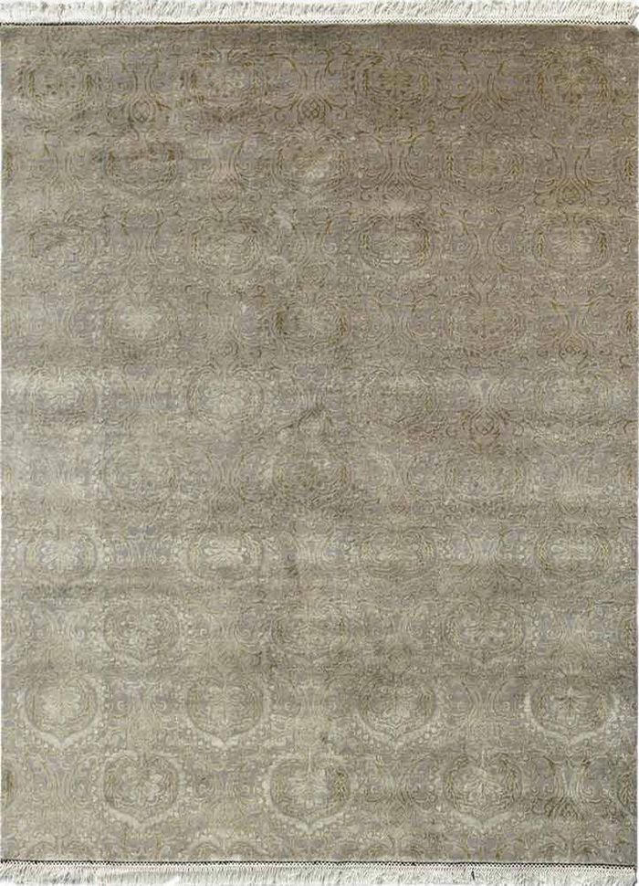 floret grey and black wool and silk hand knotted Rug - HeadShot