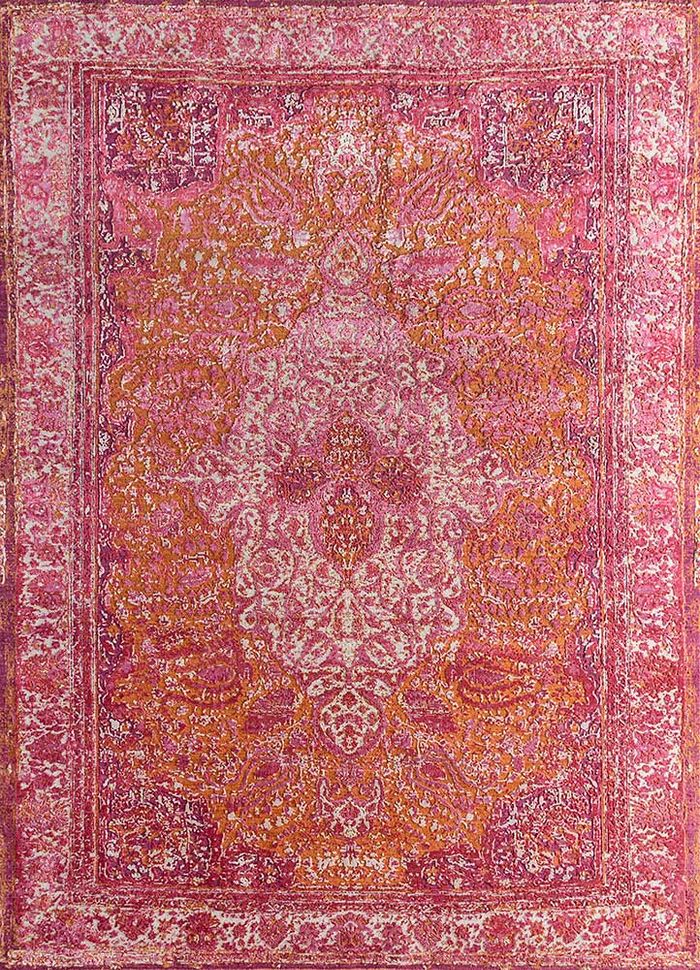 free verse by kavi red and orange wool and silk hand knotted Rug - HeadShot