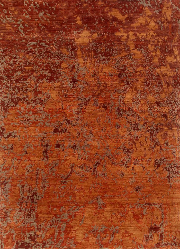 pansy red and orange wool hand knotted Rug - HeadShot
