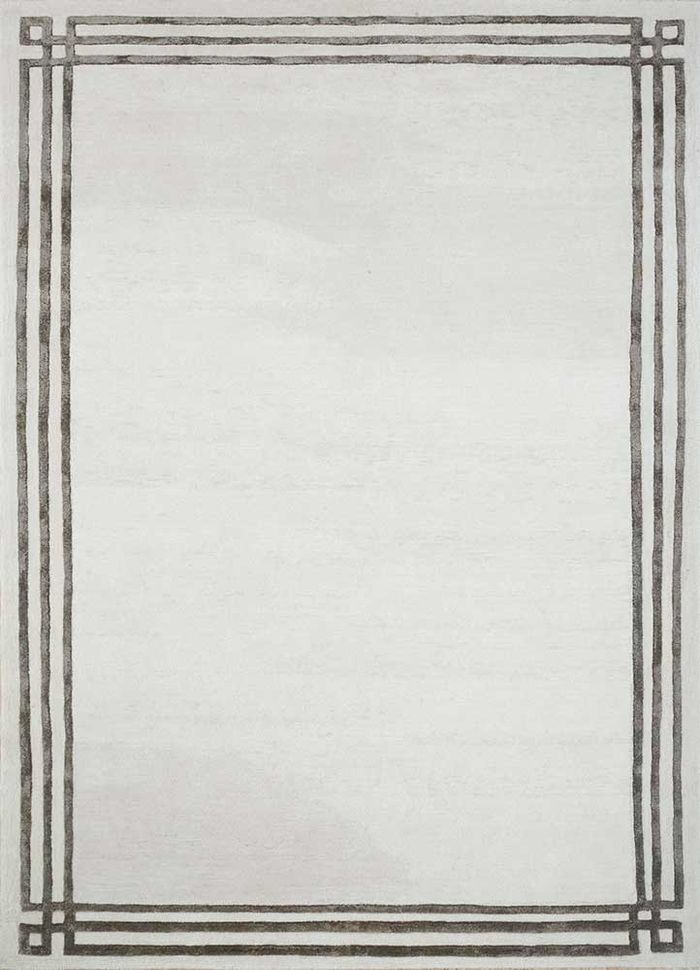 linear ivory wool and viscose hand tufted Rug - HeadShot
