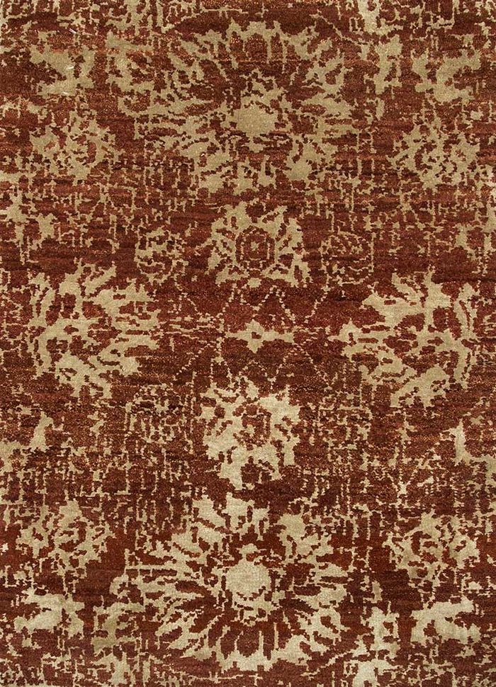 far east red and orange wool and silk hand knotted Rug - HeadShot