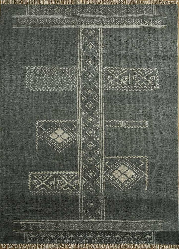 eden grey and black wool hand knotted Rug - HeadShot