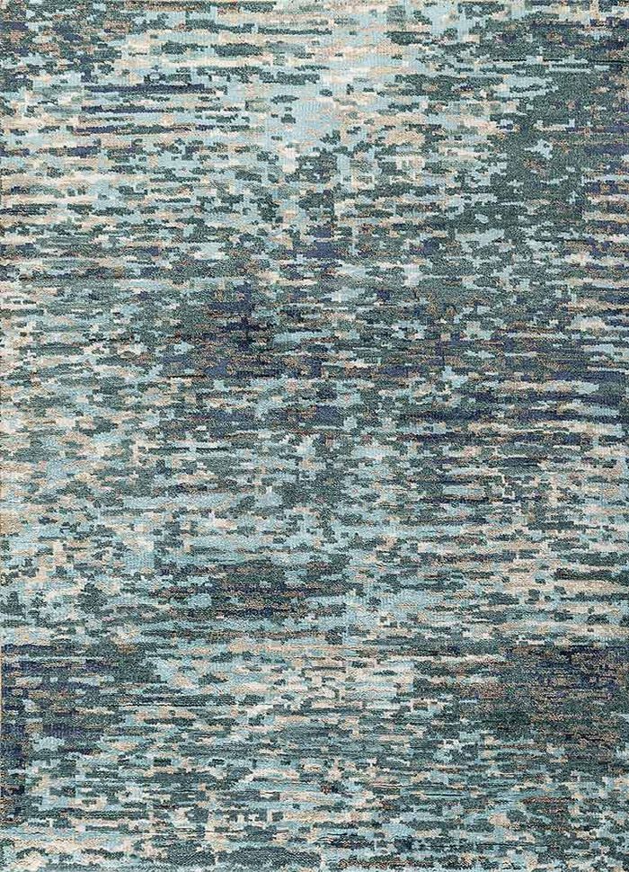 geode blue wool and bamboo silk hand knotted Rug - HeadShot
