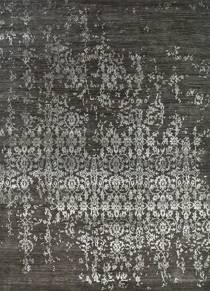 blithe grey and black wool and viscose hand knotted Rug - HeadShot
