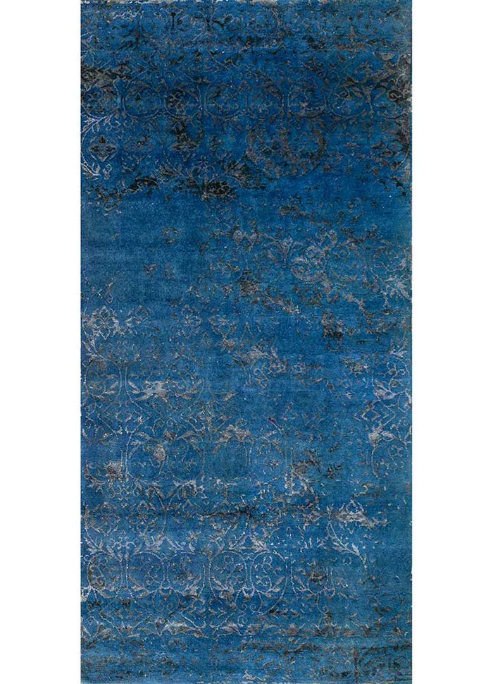 blithe blue wool and bamboo silk hand knotted Rug - HeadShot