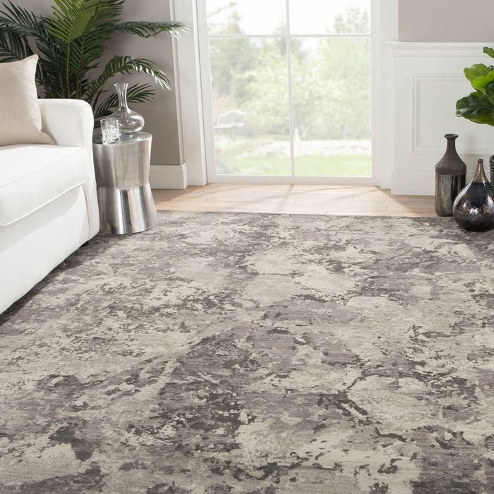 chaos theory by kavi grey and black wool and bamboo silk hand knotted Rug - RoomScene