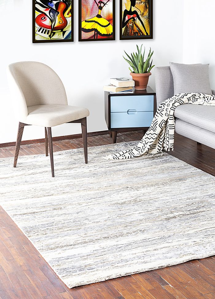 chaos theory by kavi ivory wool and bamboo silk hand knotted Rug - RoomScene