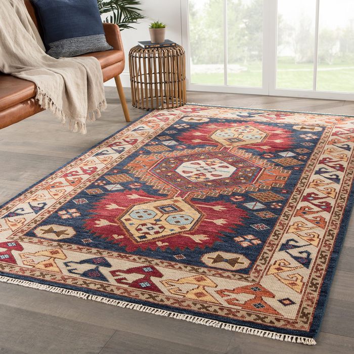 village by artemis blue wool hand knotted Rug - RoomScene