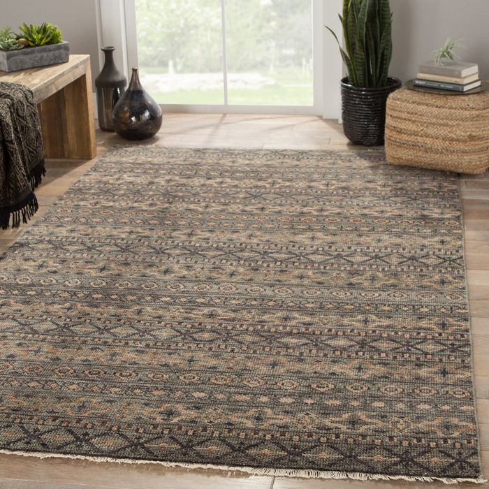revolution grey and black wool and viscose hand knotted Rug - RoomScene
