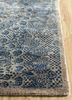 floret blue wool and silk hand knotted Rug - Corner