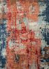 esk-439 shell coral/indigo blue red and orange wool and bamboo silk hand knotted Rug