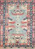 pae-924 siam blue/russet red and orange wool hand knotted Rug