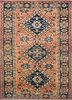 pae-949 apricot orange/deep navy red and orange wool hand knotted Rug