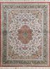 PKPS-47 White/Pine Green ivory silk hand knotted Rug