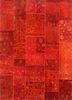 lacuna red and orange wool and silk patchwork Rug - HeadShot