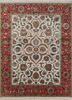 qnq-21 warm cream/fiery red ivory wool and silk hand knotted Rug