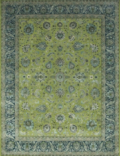 Oriental rug available in vibrant patterns and rich colors, showing traditional & modern craftsmanship, placed on a hardwood floor