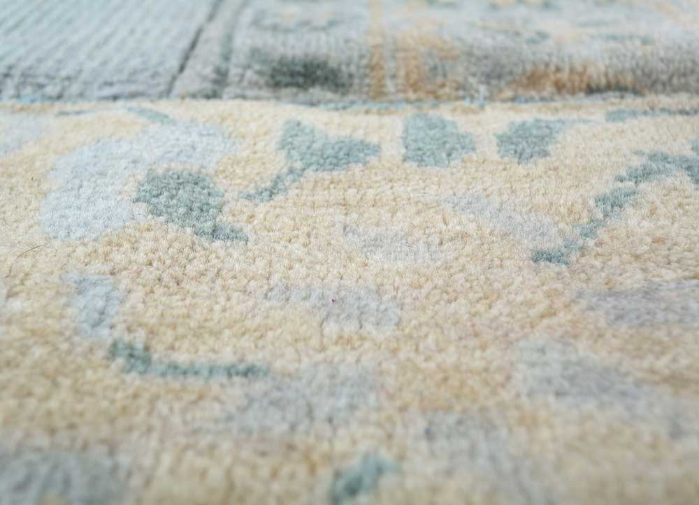 provenance blue wool and viscose patchwork Rug - CloseUp