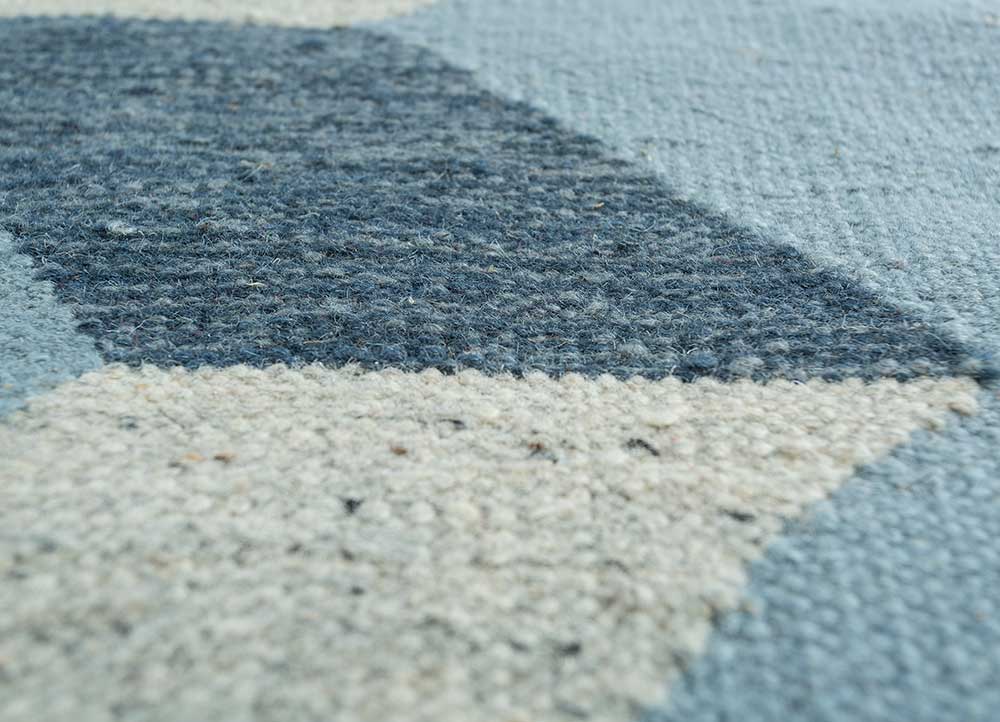 indusbar blue wool flat weaves Rug - CloseUp