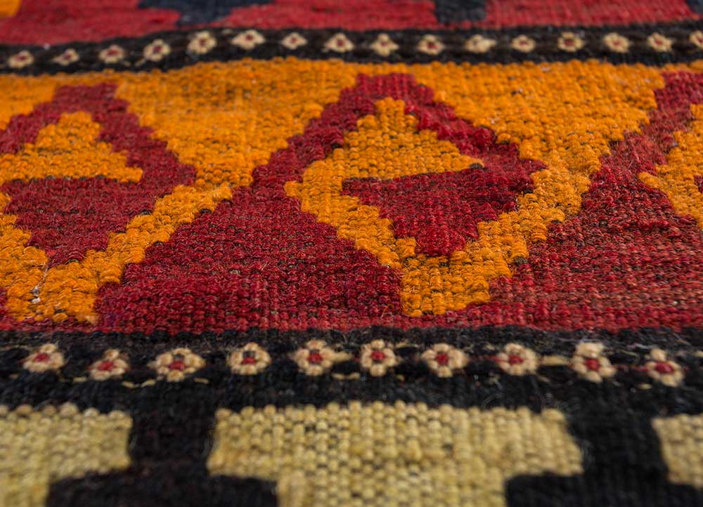 bedouin red and orange wool flat weaves Rug - CloseUp