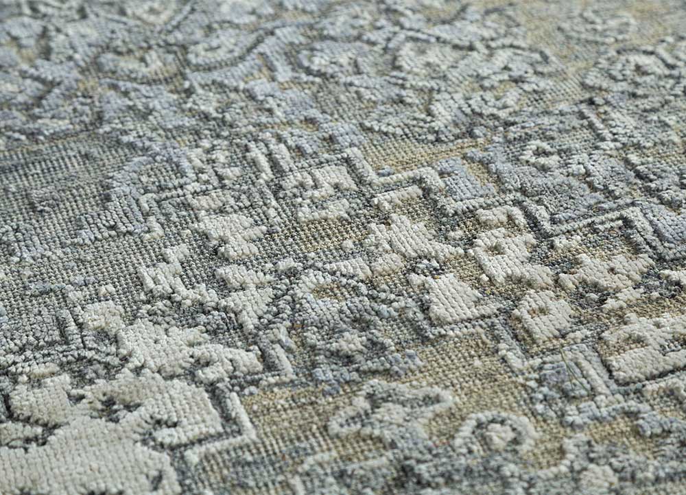 far east grey and black wool and silk hand knotted Rug - CloseUp