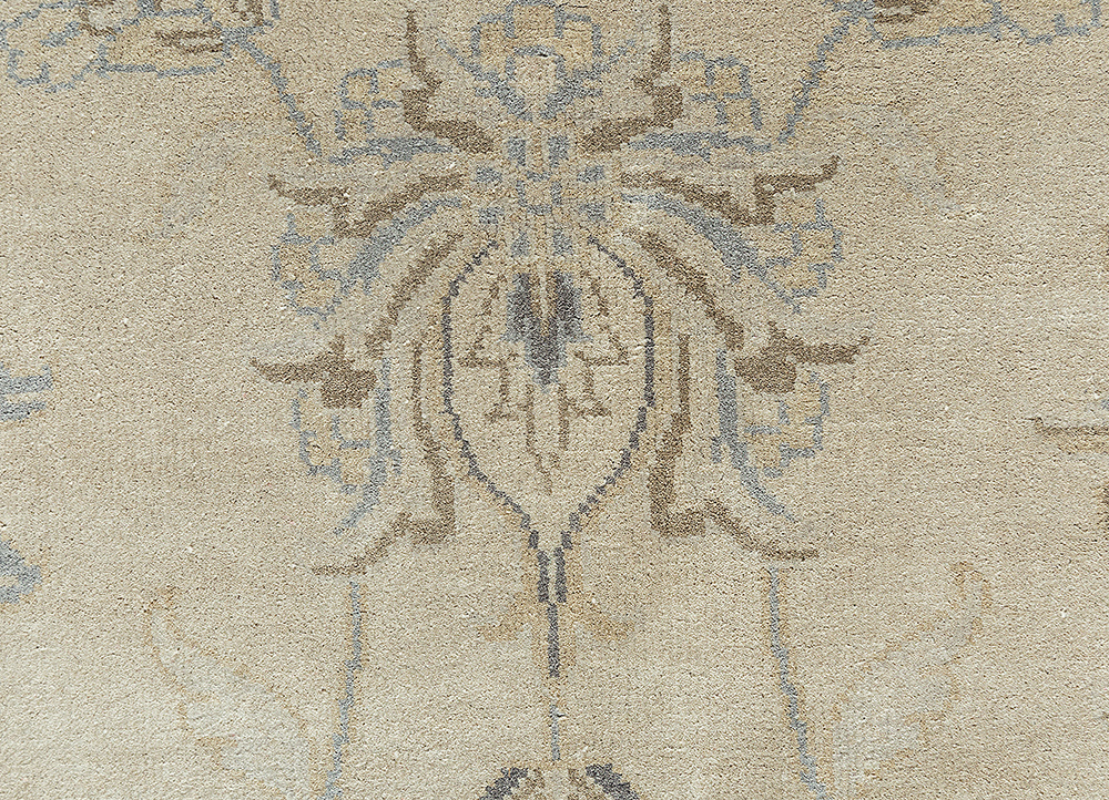 faaris beige and brown silk hand knotted Rug - CloseUp