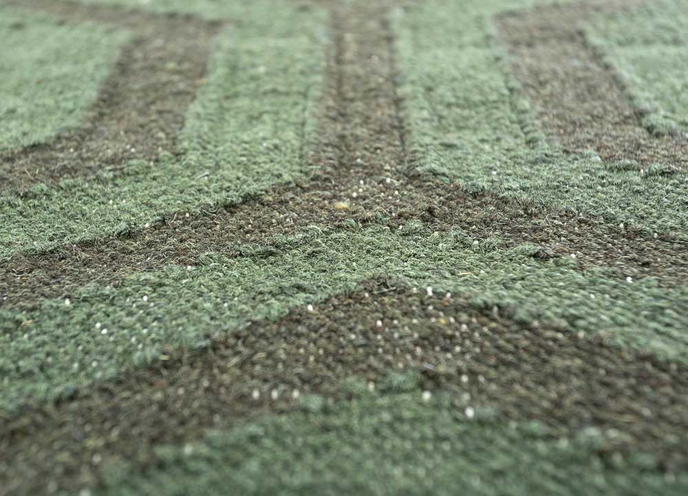 indusbar green wool flat weaves Rug - CloseUp