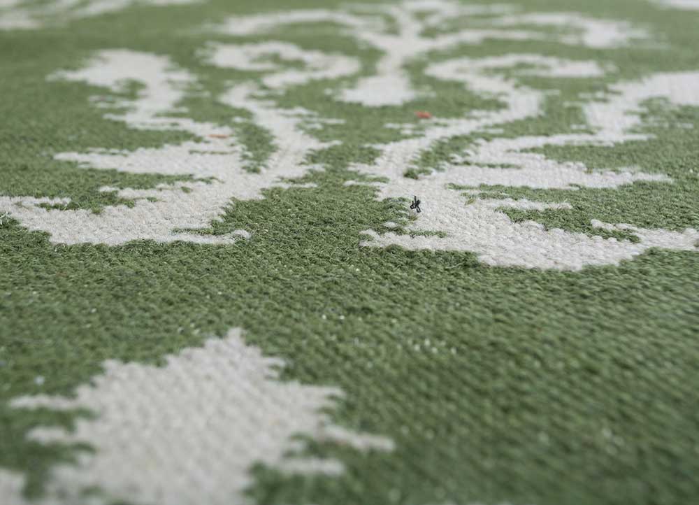 heritage green wool flat weaves Rug - CloseUp