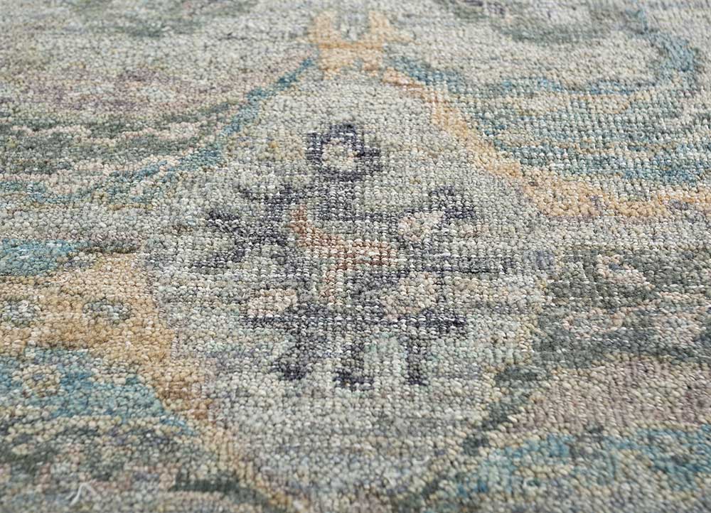 someplace in time blue wool hand knotted Rug - CloseUp