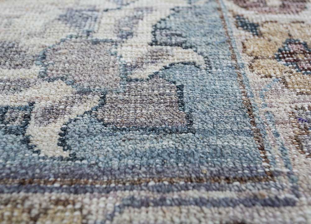 someplace in time blue wool hand knotted Rug - CloseUp