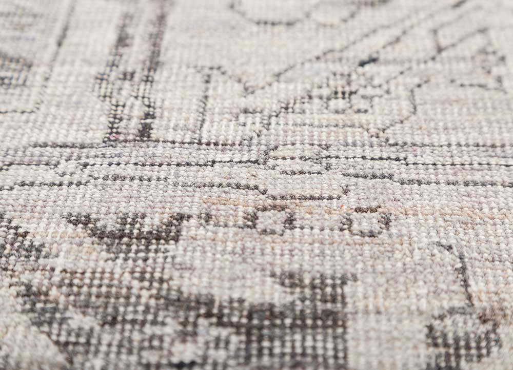 someplace in time grey and black wool hand knotted Rug - CloseUp