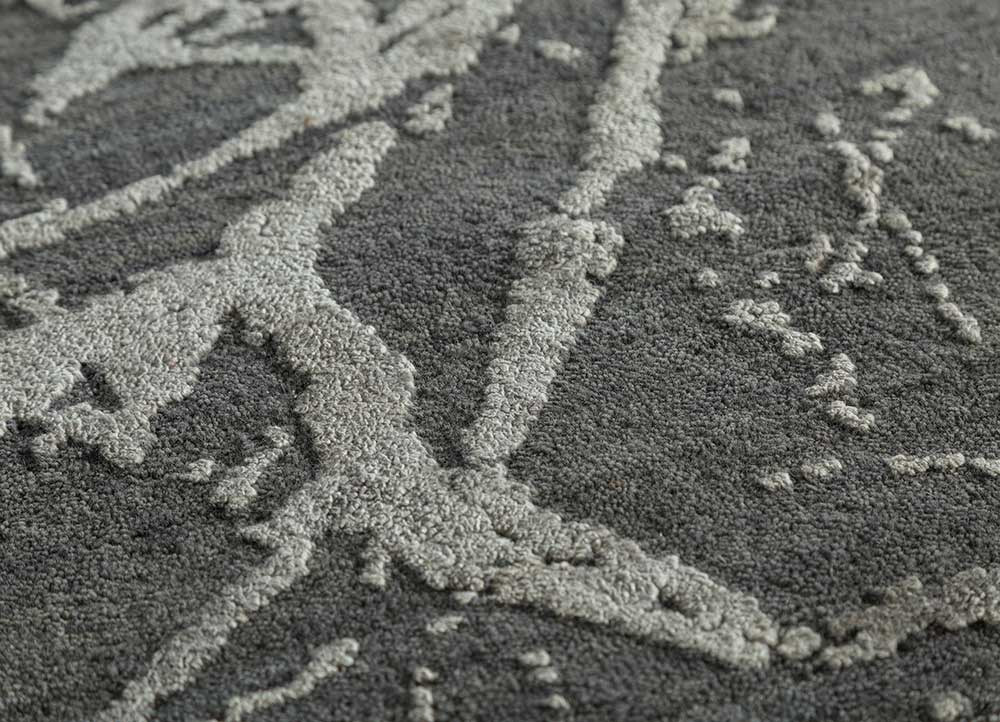 urban pause by kavi grey and black wool and silk hand knotted Rug - CloseUp