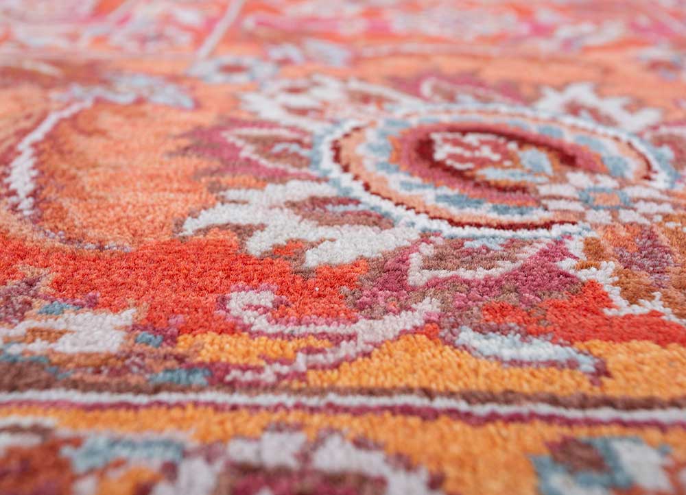 viscaya red and orange wool hand knotted Rug - CloseUp