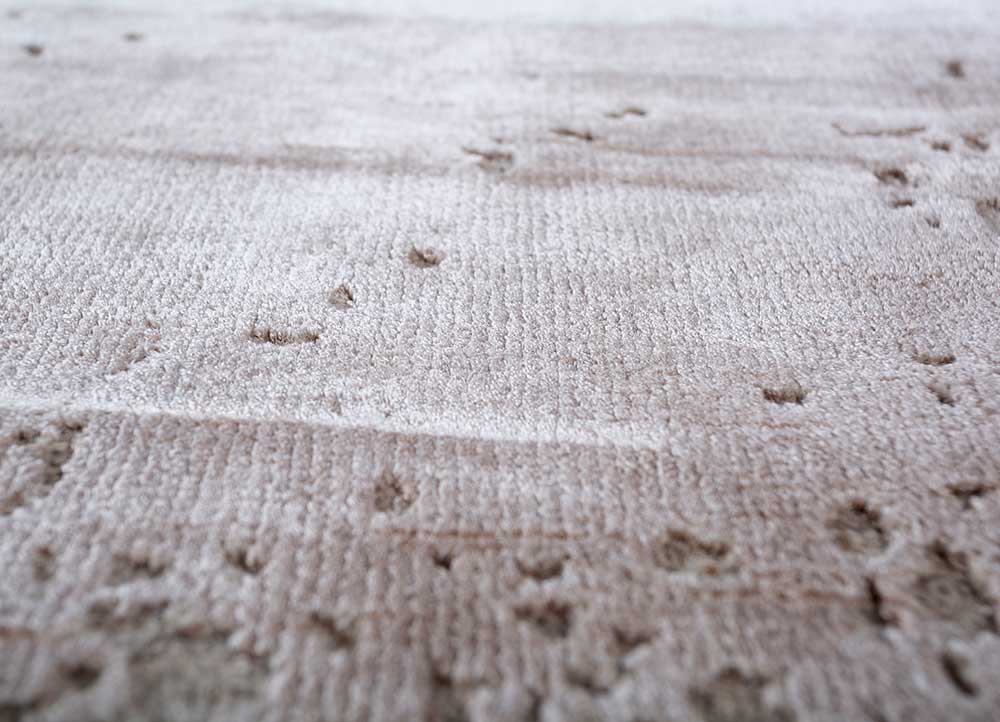 urban pause by kavi beige and brown wool and bamboo silk hand knotted Rug - CloseUp