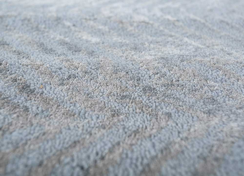 urban pause by kavi blue wool and bamboo silk hand knotted Rug - CloseUp
