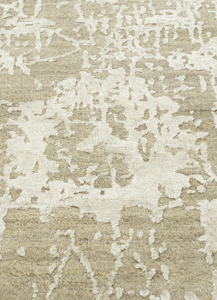 chaos theory by kavi beige and brown wool and bamboo silk hand knotted Rug - CloseUp