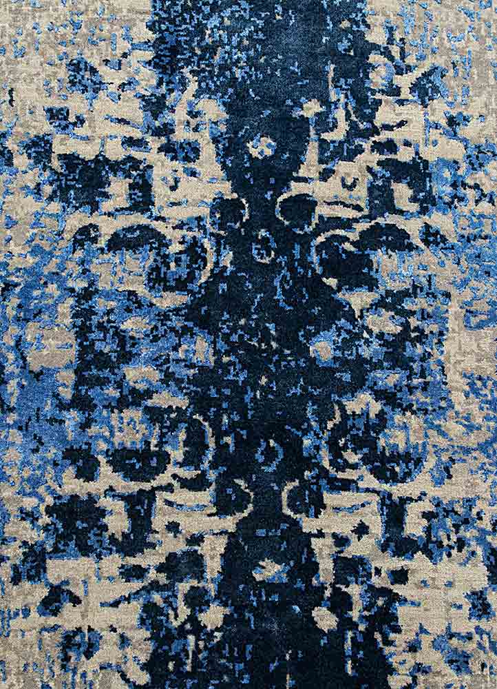 project error by kavi blue wool and bamboo silk hand knotted Rug - CloseUp