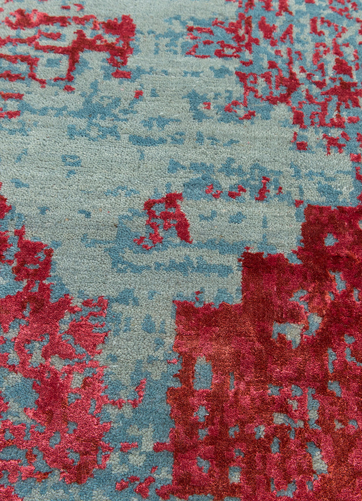 project error by kavi blue wool and bamboo silk hand knotted Rug - CloseUp