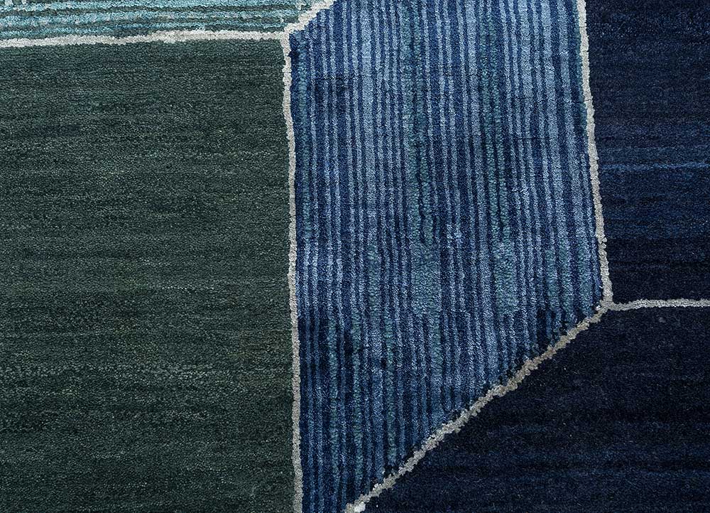 aakar by kavi blue wool and bamboo silk hand knotted Rug - CloseUp