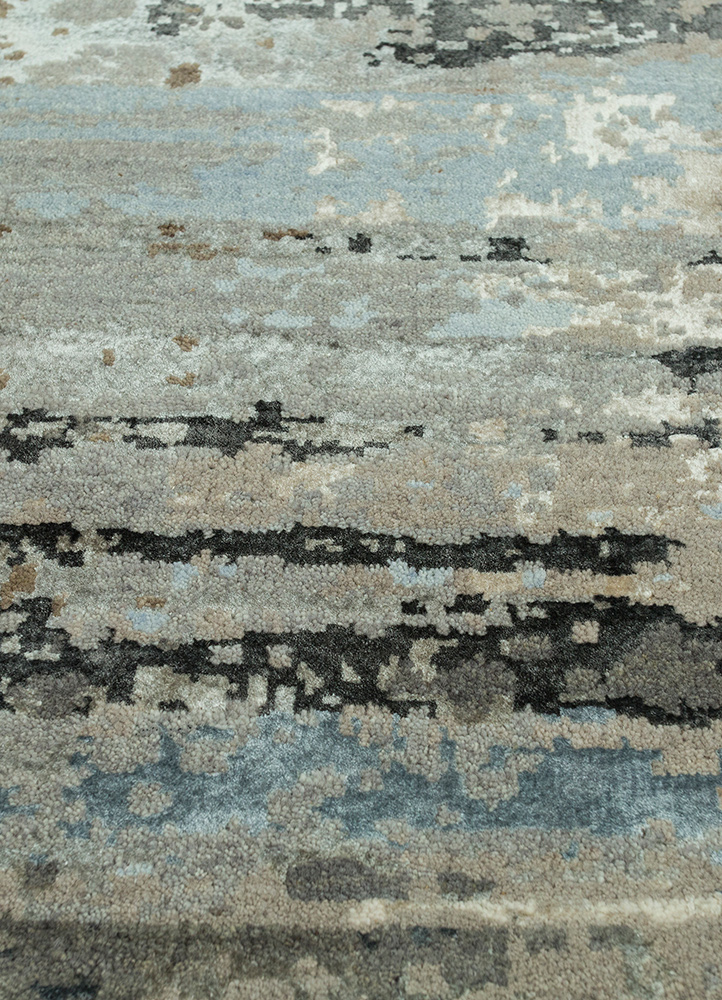tattvam grey and black wool and bamboo silk hand knotted Rug - CloseUp