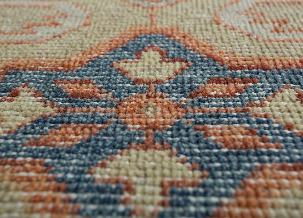 revolution red and orange wool hand knotted Rug - CloseUp